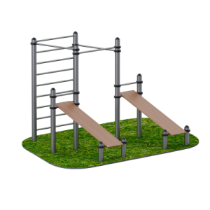 Комплекс уличный из 2 скамеек для пресса и трех турников Sabirgym SGWOK020.4 - Спортивный тренажерный интернет магазин Кумитеспорт